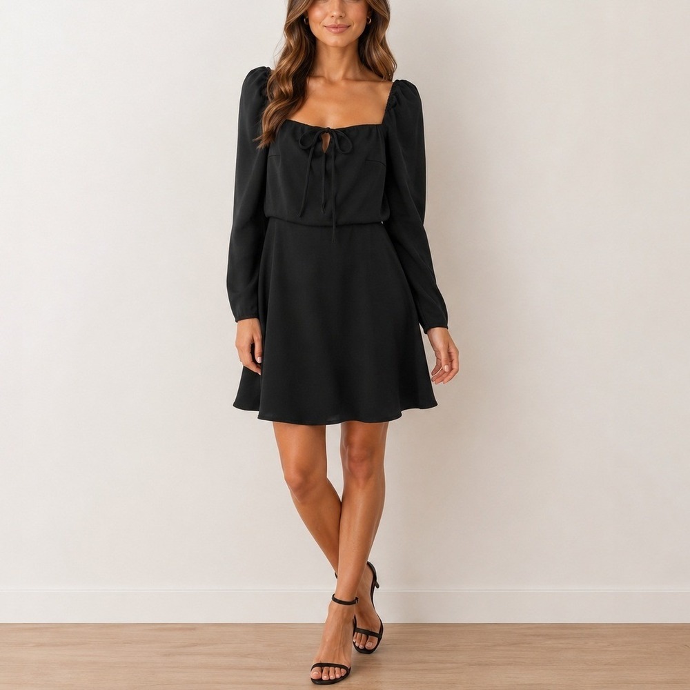 ba&sh Julma Mini Dress 2 Black Square Neck Puff Sleeve